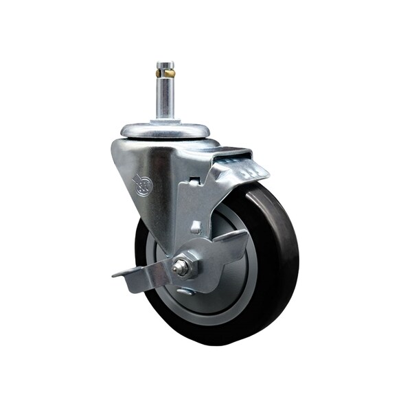 Service Caster 4'' Black Poly Wheel Swivel 7/16'' Grip Ring Stem Caster with Brake SCC-GR20S414-PPUB-BLK-TLB-716138 - main